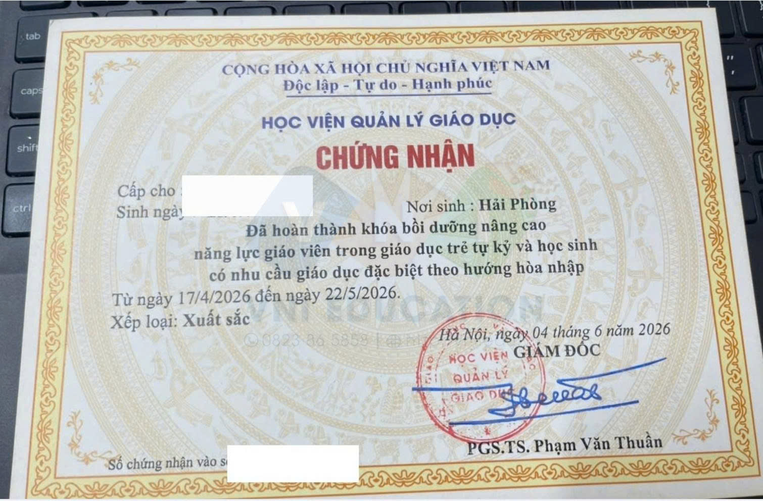 Mẫu chứng chỉ Giáo dục đặc biệt