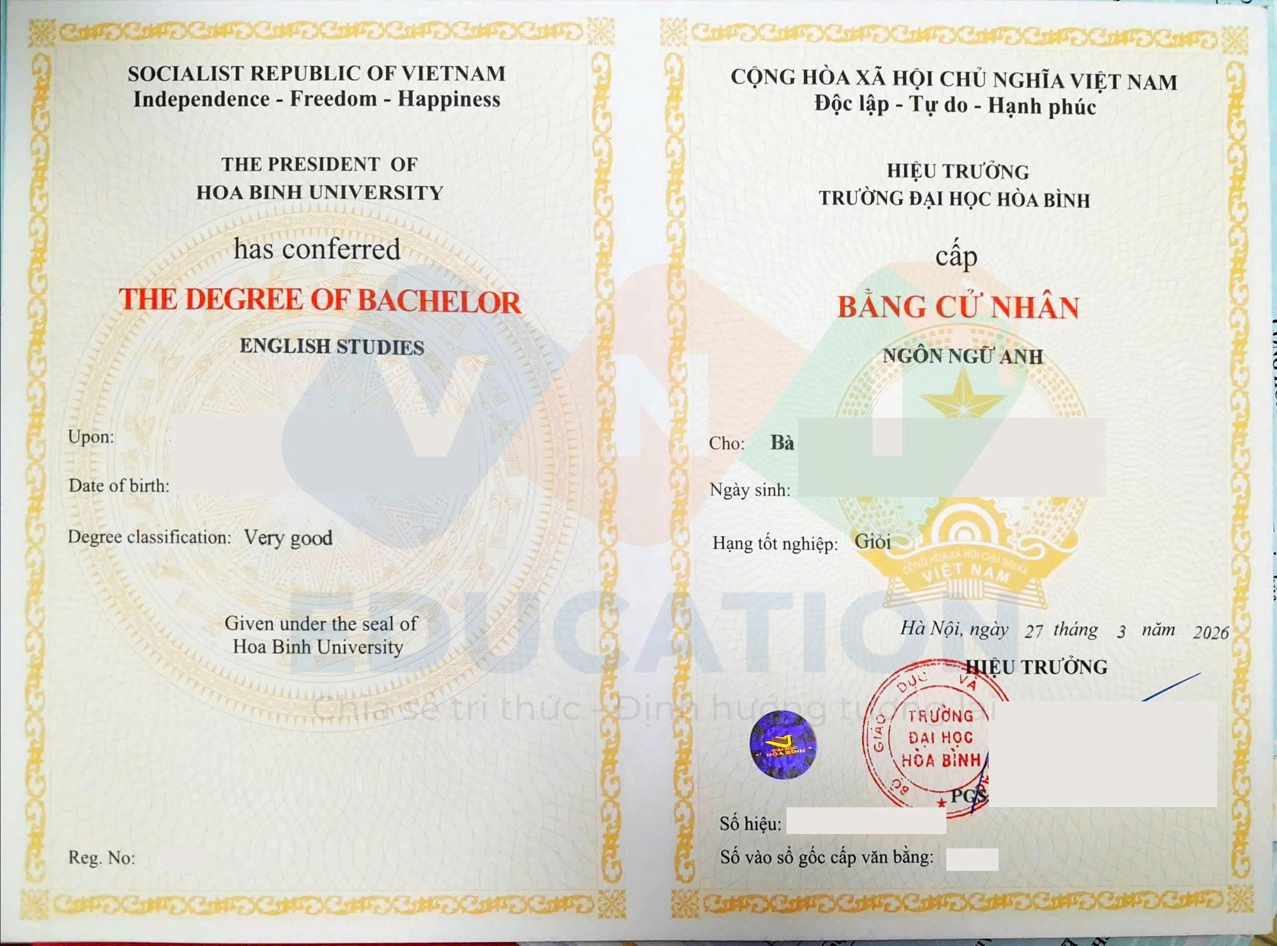 Mẫu chứng chỉ Ngôn ngữ Anh