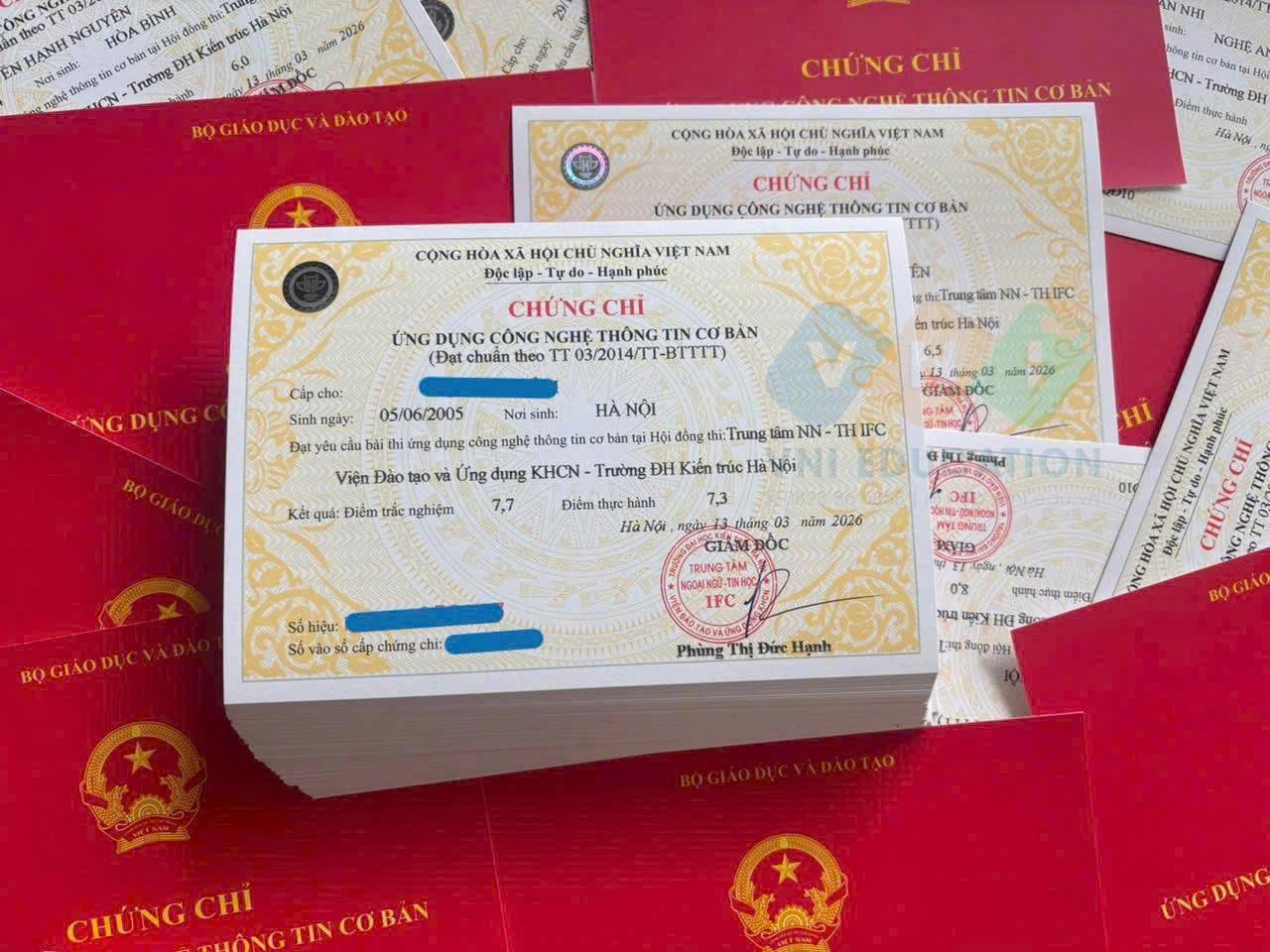 Mẫu chứng chỉ Ứng dụng công nghệ thông tin cơ bản