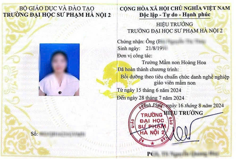 Mẫu chứng chỉ Bồi dưỡng theo tiêu chuẩn chức danh nghề nghiệp giáo viên mầm non
