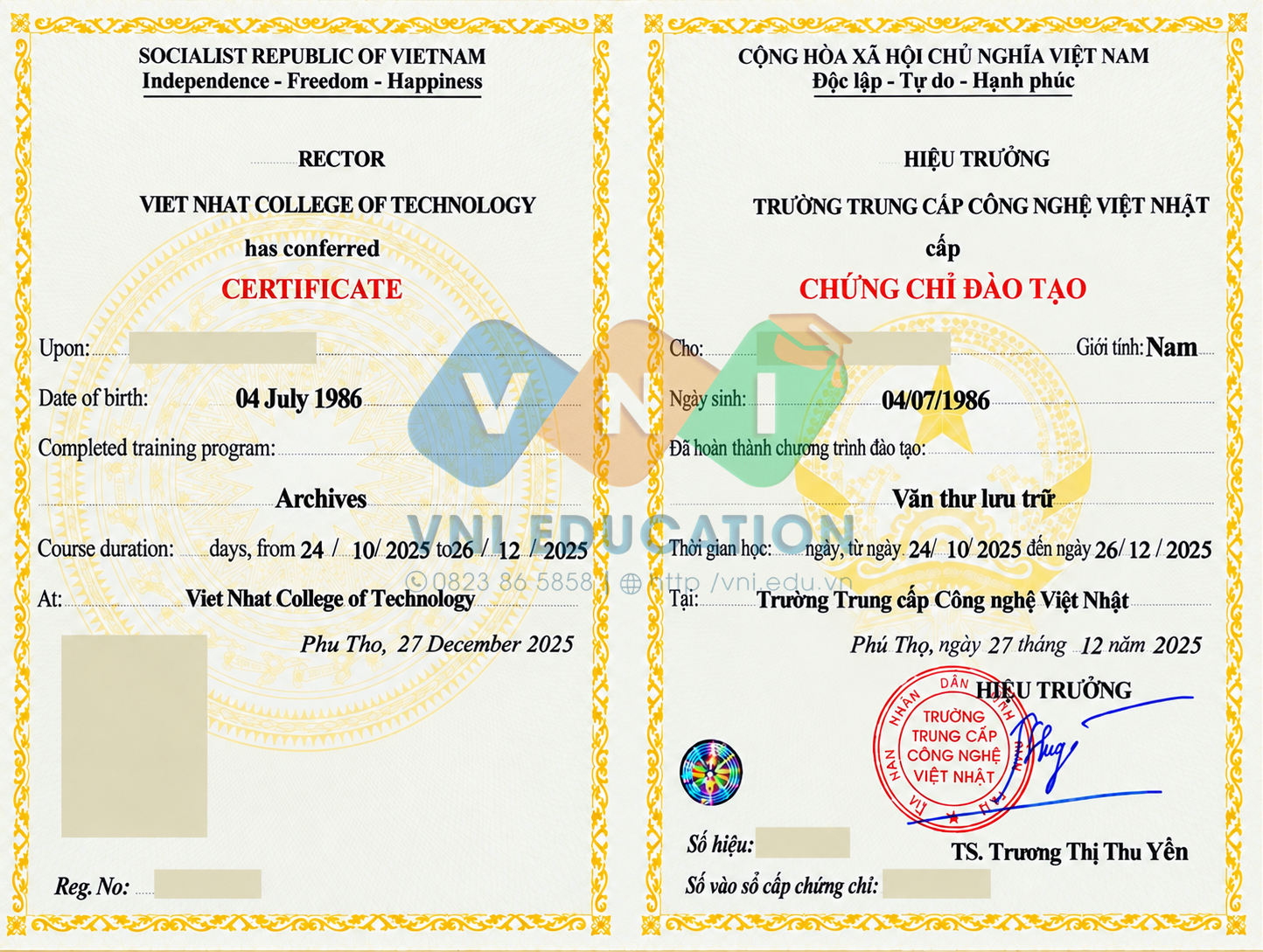 Mẫu chứng chỉ Chứng chỉ đào tạo Văn thư lưu trữ