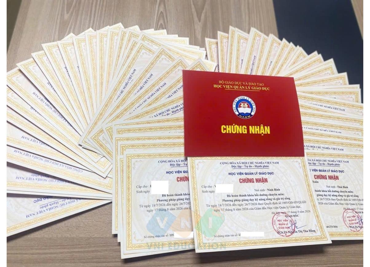 Mẫu chứng chỉ Bồi dưỡng Phương pháp giảng dạy kỹ năng sống và giá trị sống