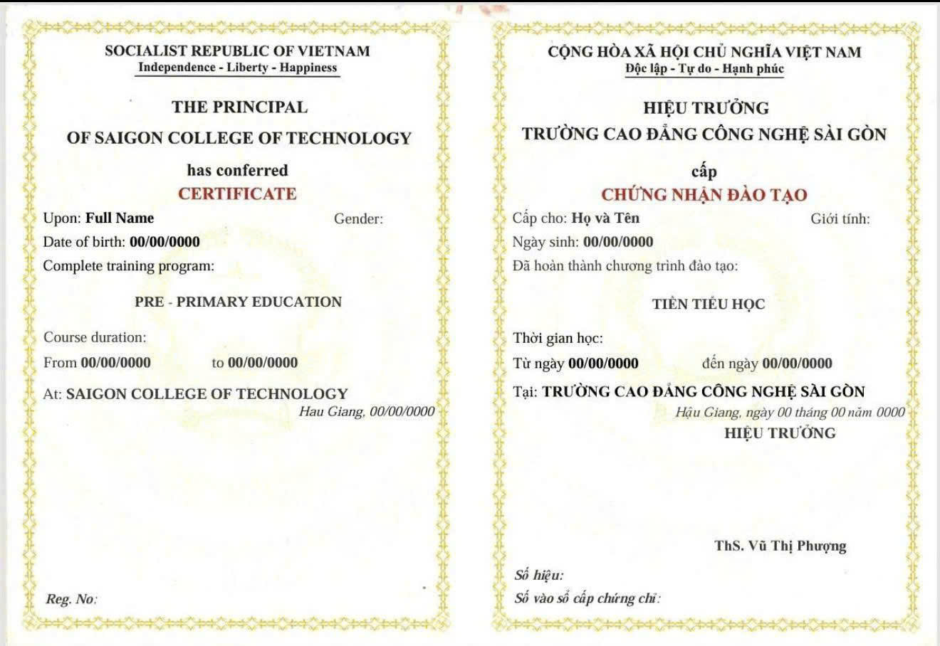 Mẫu chứng chỉ Nghiệp vụ Tiền tiểu học