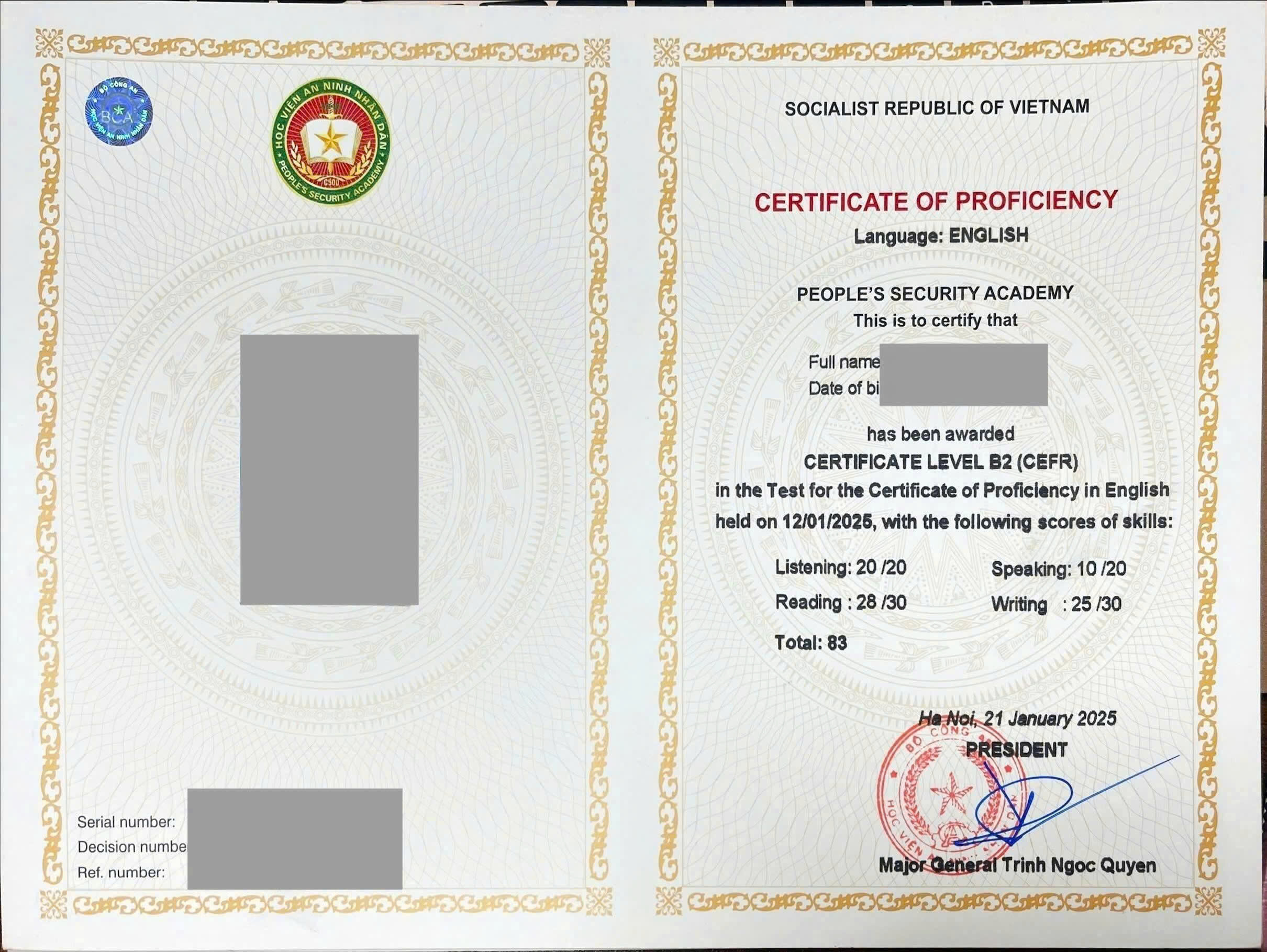 Mẫu chứng chỉ Ôn thi chứng chỉ Tiếng Anh B2 (CEFR)
