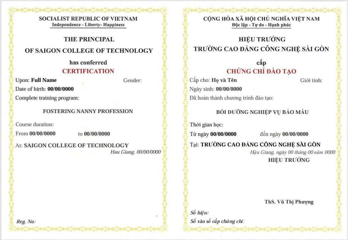 Mẫu chứng chỉ Bồi dưỡng Nghiệp vụ Bảo mẫu