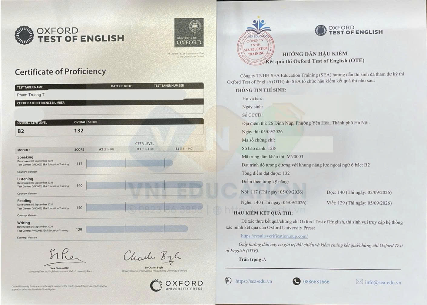 Mẫu chứng chỉ Ôn tập và thi Oxford Test of English (OTE) B1