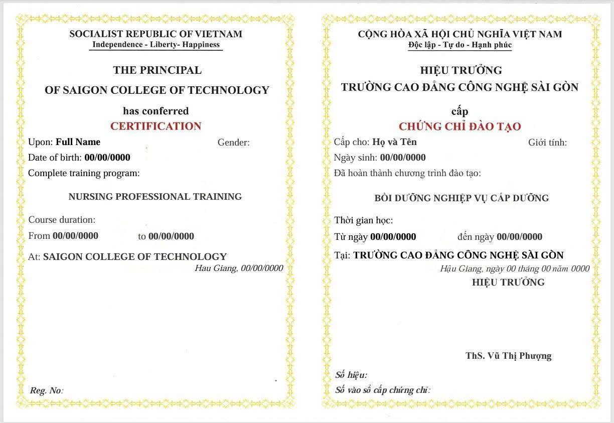 Mẫu chứng chỉ Bồi dưỡng nghiệp vụ cấp dưỡng